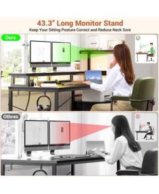 Gaming Desk with Outlets and LED Light, 59'' Reversible Computer Desk with File Drawers & Monitor Stand