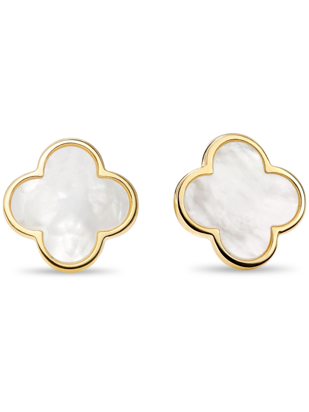Devata Mother of Pearl Clover Stud Earrings in 14K Gold