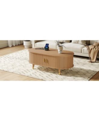 Streamdale Oval Fluted Coffee Table with Charging Station - Mid-Century Style