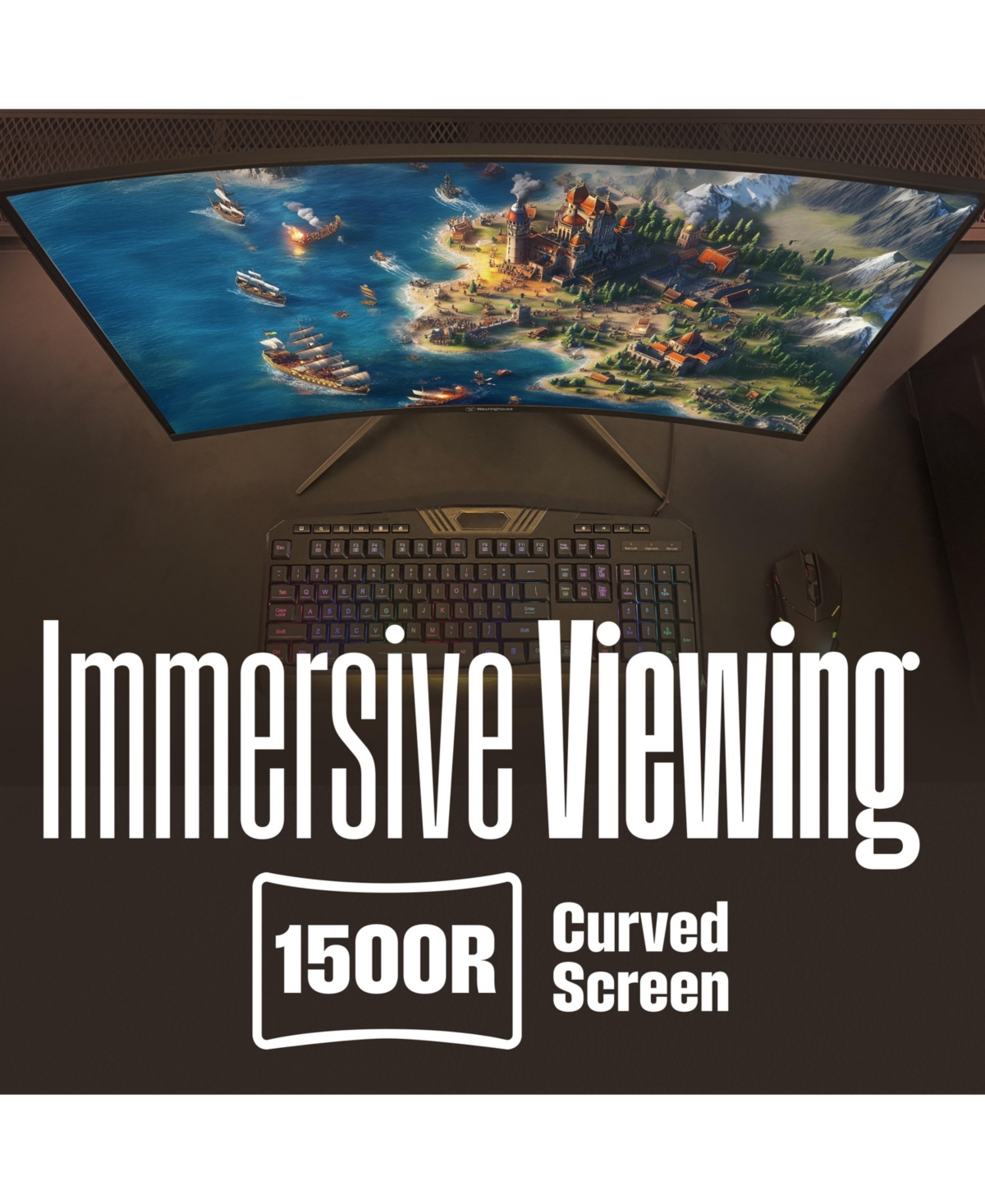 Westinghouse 32" Curved Full Hd Gaming Monitor, 165Hz, Amd FreeSync, Low Motion Blur, 1500R, 1080p, Dp & 2x Hdmi, Built-in Speakers