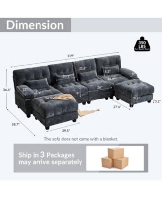 Streamdale 4-Seater Sofa with 2 Ottomans, Adjustable Backrest, 350lb/Seat, Chenille