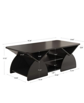 Streamdale Engineered Wood Rounded Corner Rectangular Coffee Table with Open Shelves - BLACK