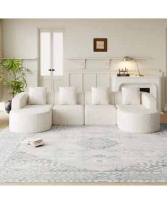 Streamdale L-shaped curved modular sofa, modern lychee-textured polyester fabric, curved backrest