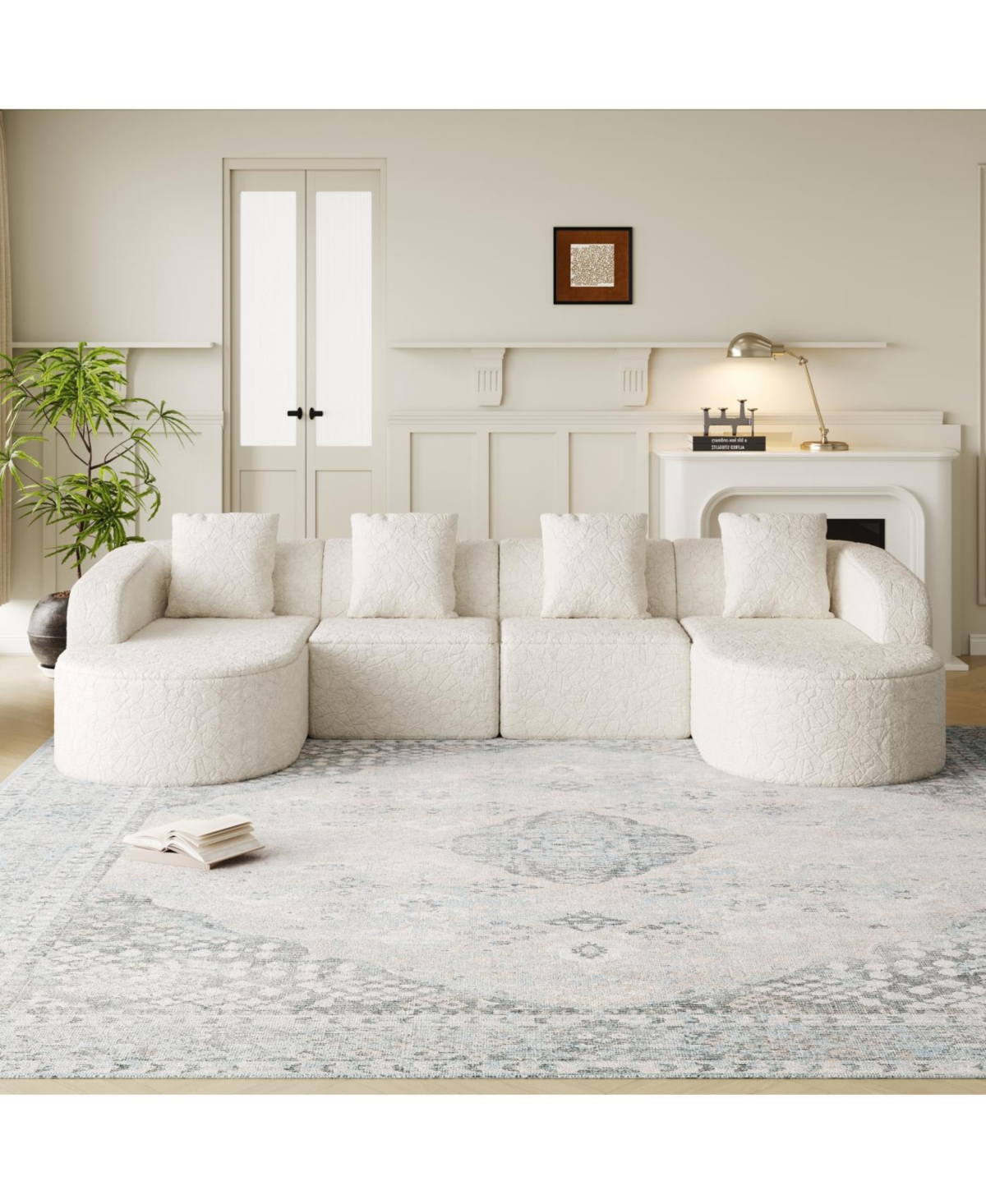 Streamdale Furniture Streamdale L-shaped curved modular sofa, modern lychee-textured polyester fabric, curved backrest