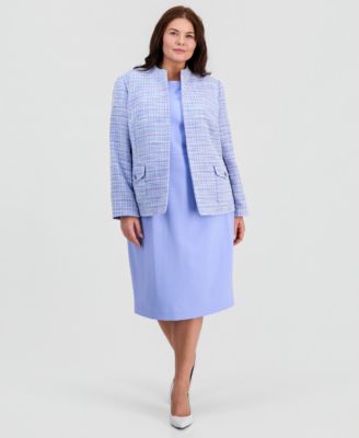 Plus Size Open-Front Tweed Jacket