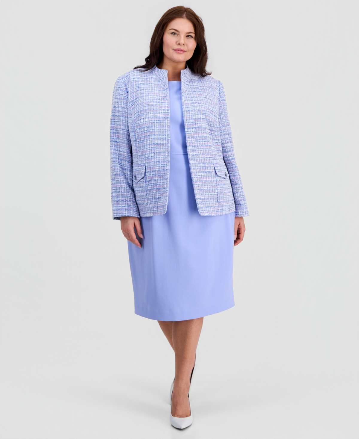 Kasper Plus Open-Front Tweed Jacket