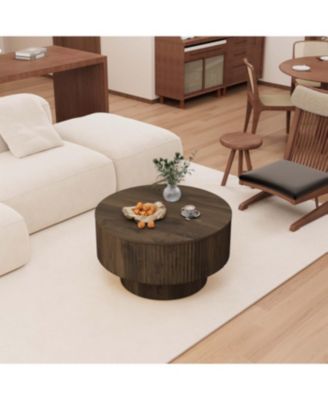 MDF Modern Round Coffee Table & 2 PU Dining Chairs Set