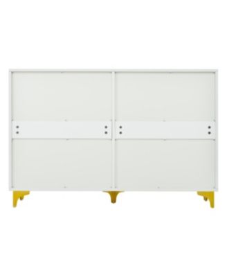 Six drawers, golden straight aluminum handle, golden triangle legs, white locker
