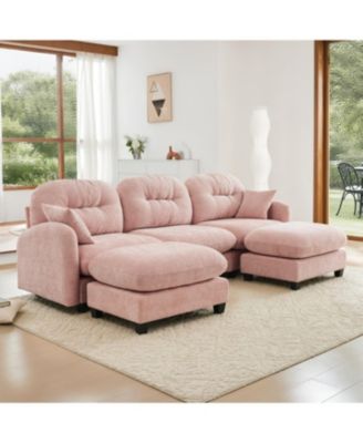 Streamdale Modular U-Shaped Chenille Couch with Ottoman & Pillows, Pink