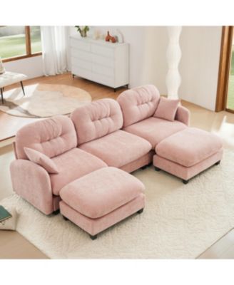Streamdale Modular U-Shaped Chenille Couch with Ottoman & Pillows, Pink