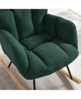 Glider Chair for Living Room Teddy Fabric Rocking Chair with Metal Frame Green