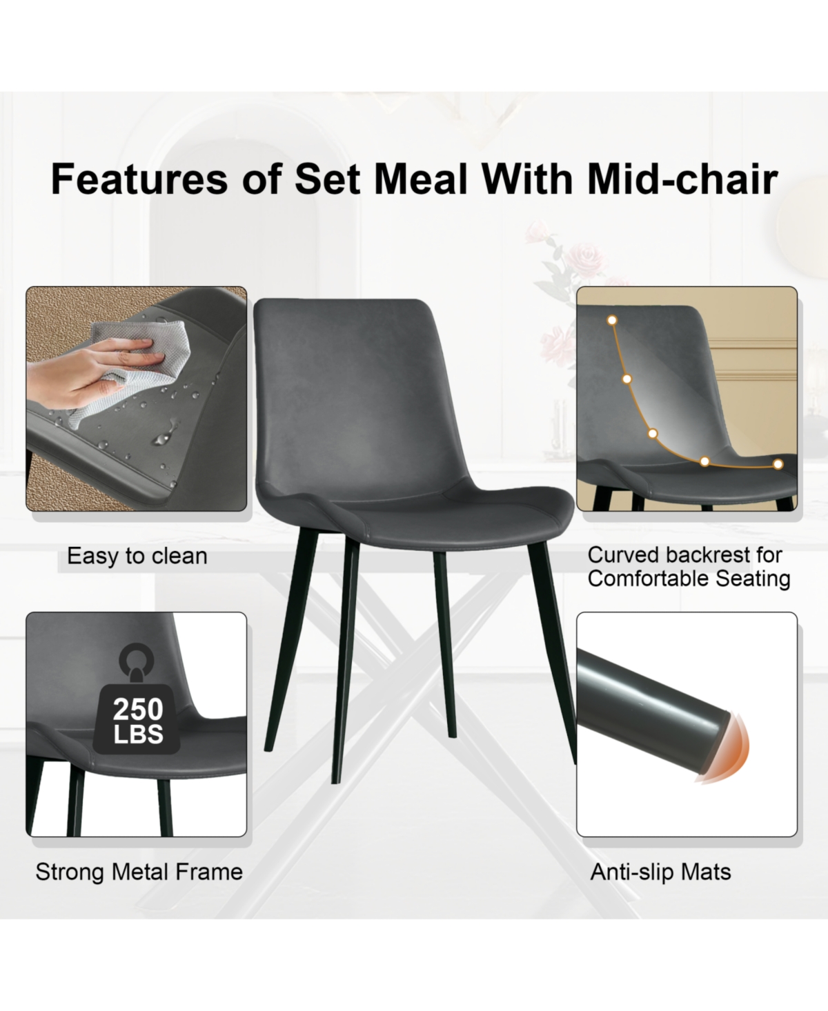 Streamdale Furniture 35" Round Black Glass Mid-Century Modern Dining Table