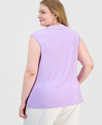 Plus Size Cowl-Neck Cap-Sleeve Top