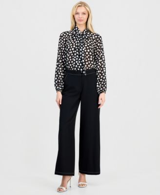 Women's Topstitch-Trim Wide-Leg Pants