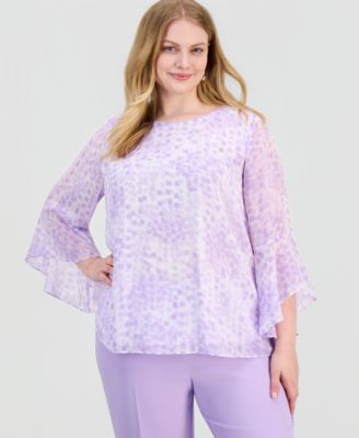 Plus Size Printed Ruffled-Sleeve Blouse