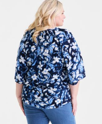 Plus Size Printed Flutter-Sleeve Top, Macy's Exclusive