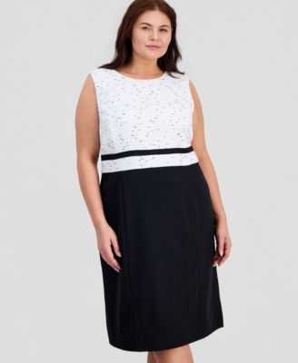 Plus Size Sleeveless Mixed-Media Sheath Dress
