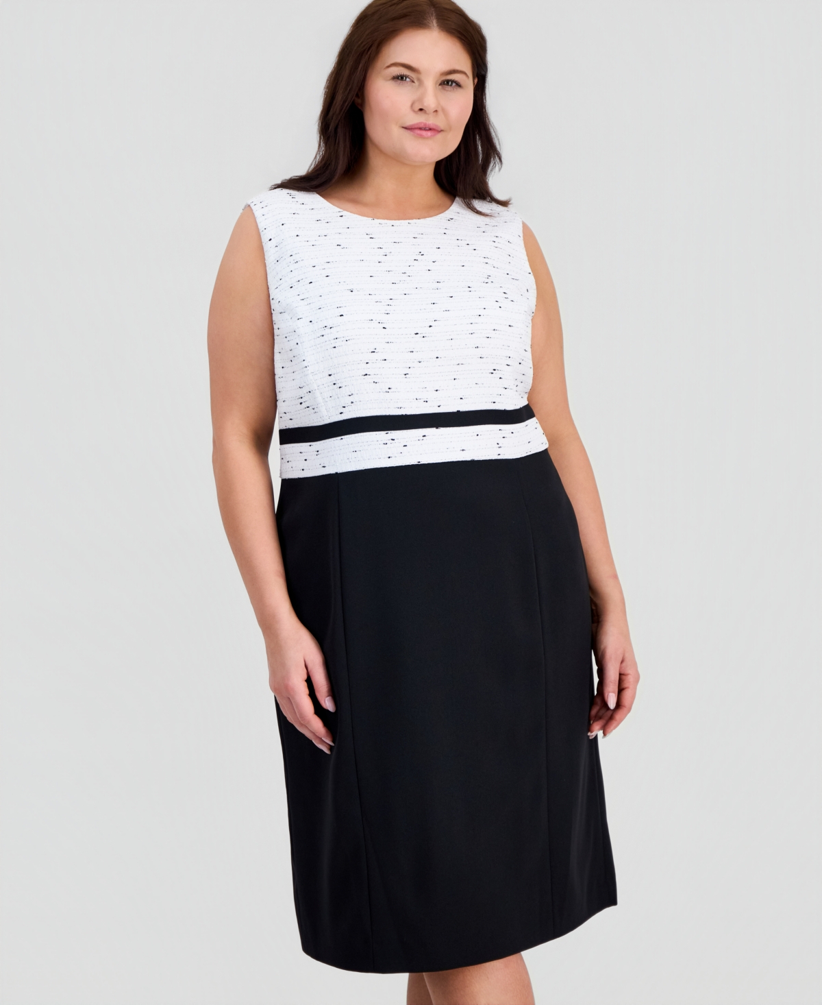 Kasper Plus Sleeveless Mixed-Media Sheath Dress