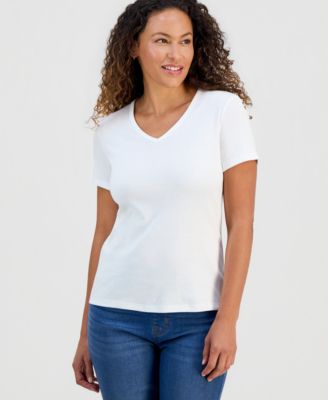 Petite Cotton V-Neck Top, Macy's Exclusive