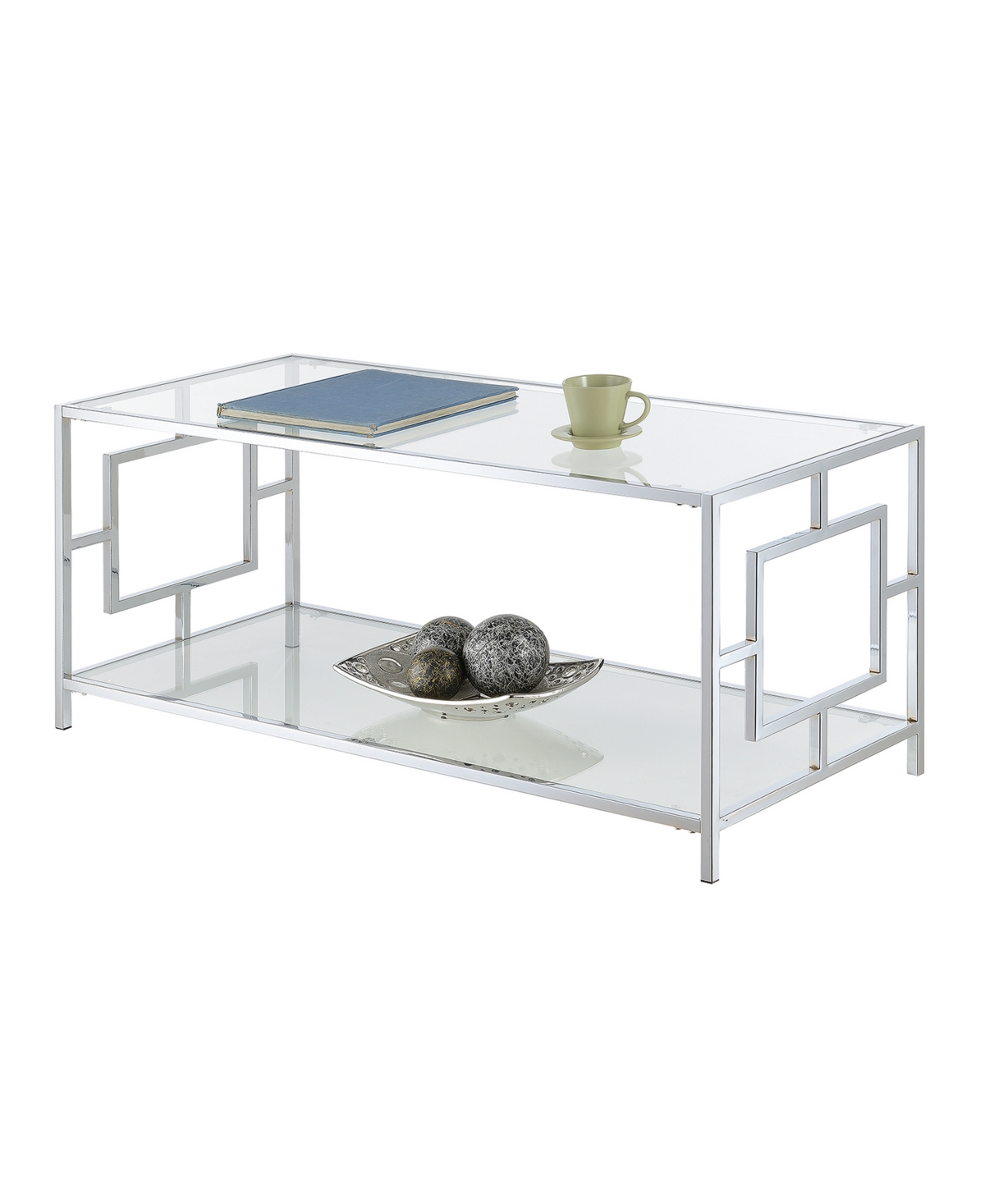 Convenience Concepts 42" Chrome Town Square Coffee Table With Shelf In Transparent