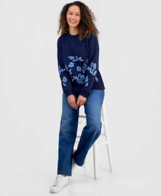 Petite Floral-Embroidered Sweatshirt, Macy's Exclusive