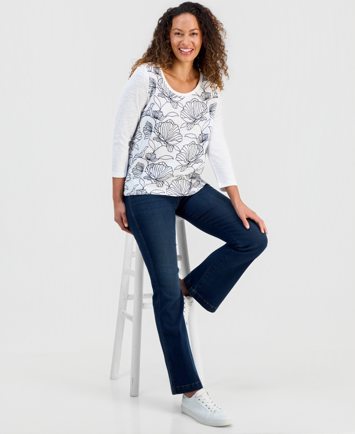 Style & Co Petite Embroidered-Front Top, Macy's Exclusive