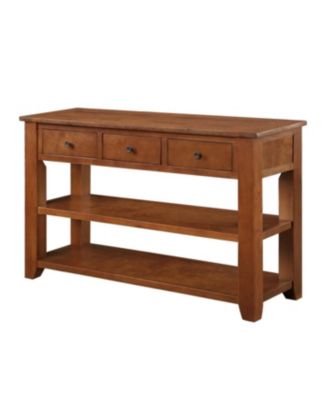 48" Solid Pine Wood Console Table with 3 Drawers & 2 Shelves (Brown)