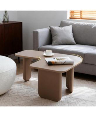 35.43" L-Shape Modern Coffee Table, Multi-layer Green Paint, Khaki