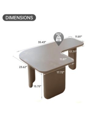 35.43" L-Shape Modern Coffee Table, Multi-layer Green Paint, Khaki