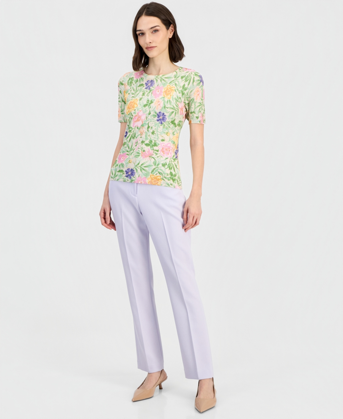 Tahari Asl Women's Printed Scoop-Neck Sweater T-Shirt