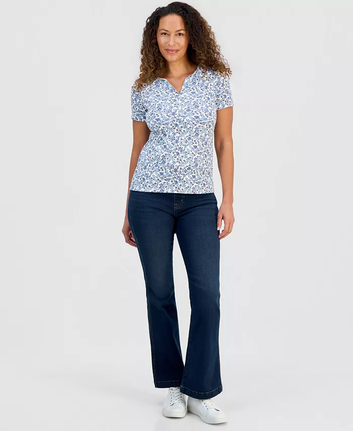 Women's Printed Short-Sleeve Henley Top - thumbnail 5