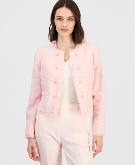 Petite Padded Cropped Collarless Jacket - Tea Rose