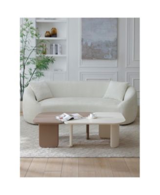 2 Pcs Modern Modular Coffee Table Set, Farmhouse Tables w/ Multi-layer Paint, Khaki+White