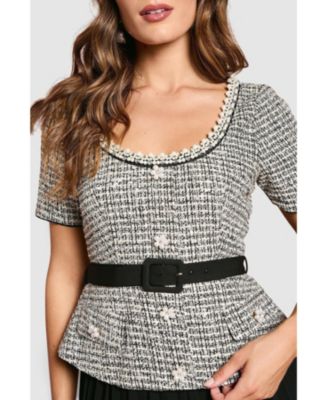 Women's Tweed Bodice Pleated Skirt Dress