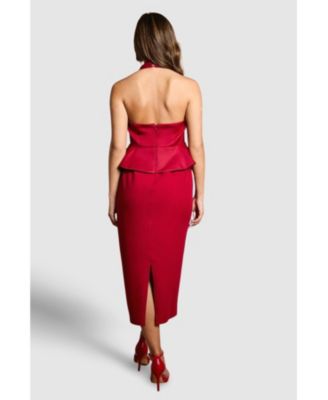 Women's Halter Neck Satin Column Midi Dress