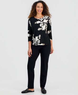 Petite Cameron Floral 3/4-Sleeve Jacquard Top