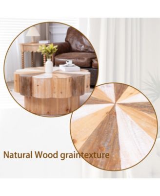 Streamdale Rustic Wood Flower Coffee Table - 31.7" Diameter Vintage Center Table