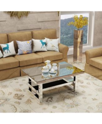 Modern square luxury coffee table with tempered glass for living room.