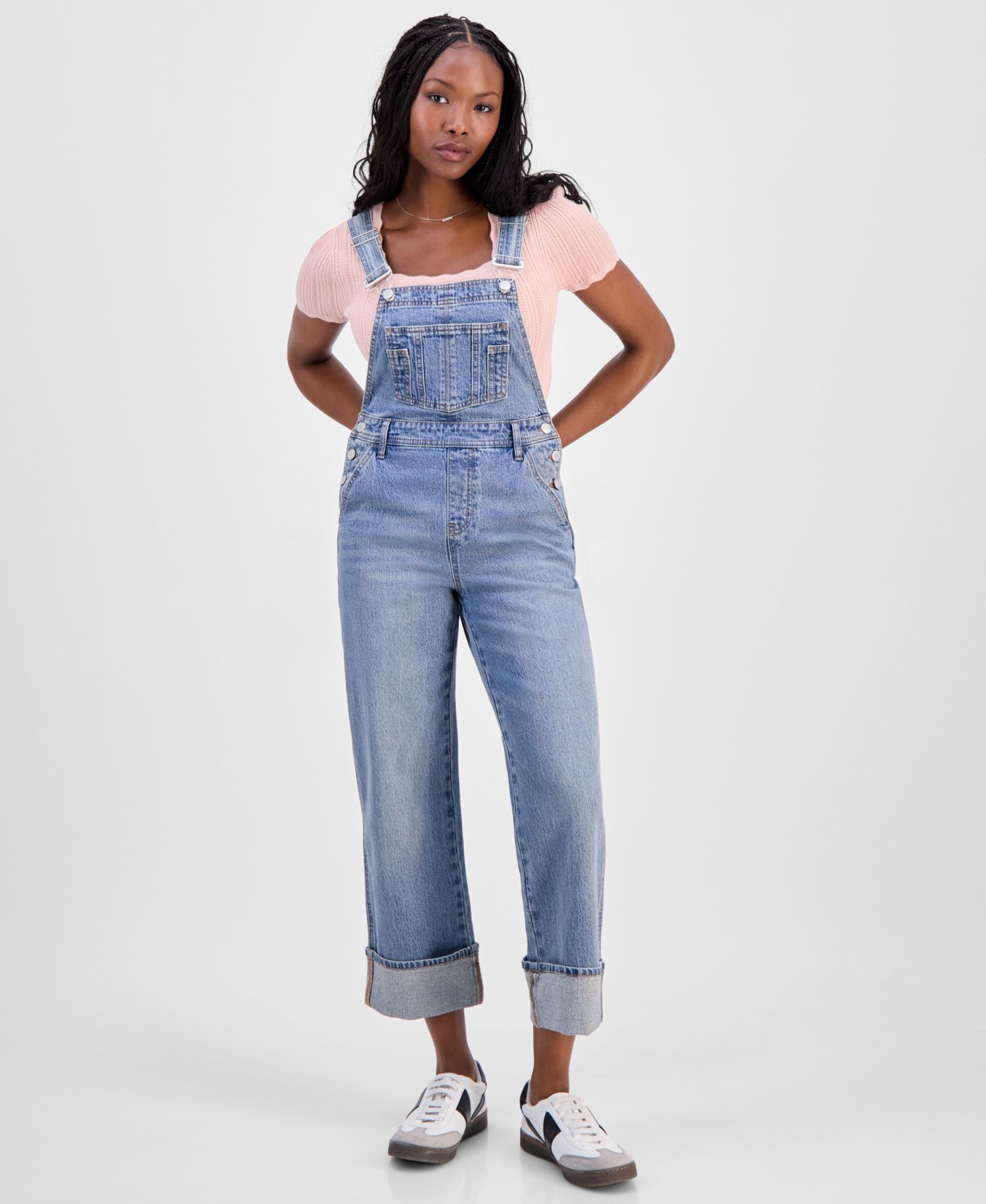 Petite Cuffed Denim Overalls