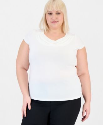 Plus Size Stretch Knit Short-Sleeve Cowl-Neck Top