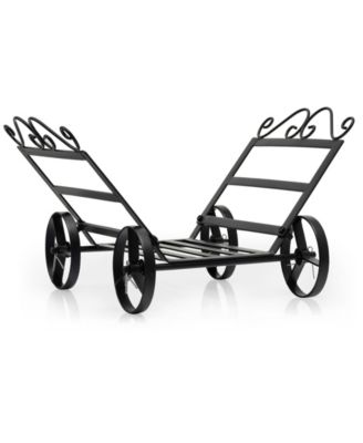 Firewood Rack Decorative Rustproof Steel Fireplace Log Holder with Wheels