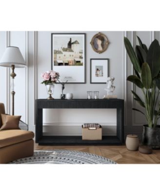 60" Modern 2-Drawer Fluted Console Table - Wood Veneer Sofa Table