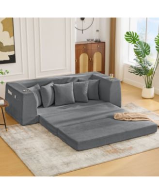 Corduroy Convertible Sofa Bed Loveseat with 5 Pillows