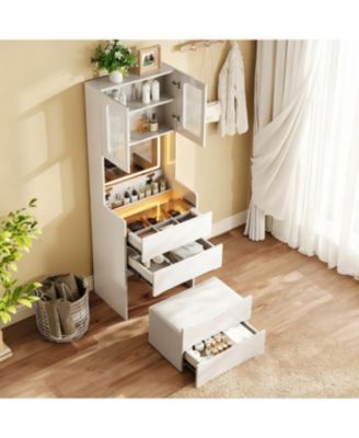 3-in-1 Vanity Table with LED Mirror and Storage Stool