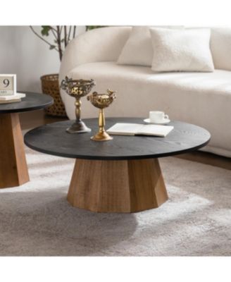 Round Coffee Table -Sturdy Wooden Tea Table for Living Room