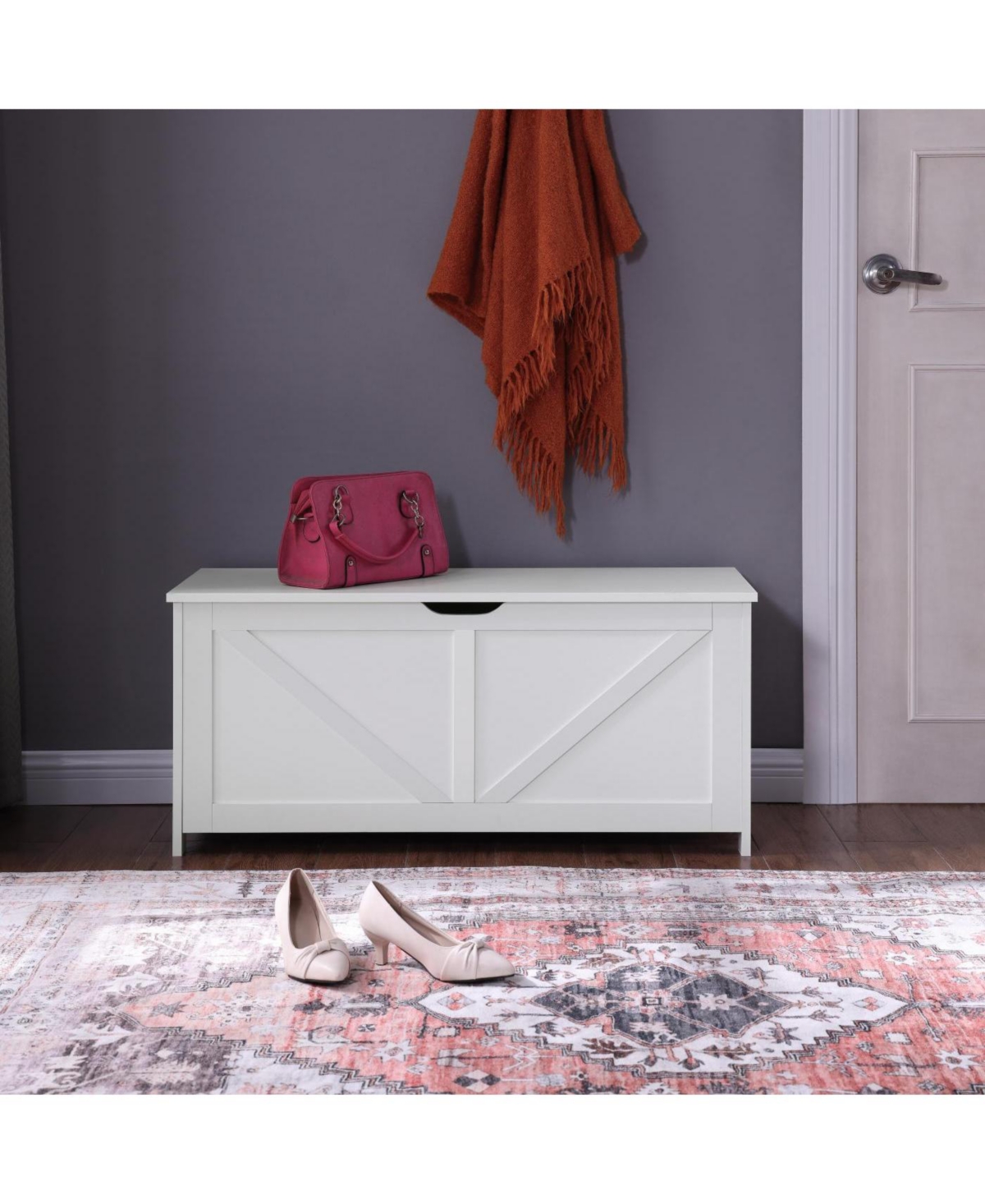 Streamdale Furniture Retro Toy Box Organizer Entryway Storage Bench with 2 Hinges