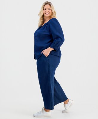 Plus Size High-Rise Pull-On Wide-Leg Pants
