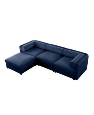 Elegant Blue Chenille L-Shaped Sofa with Storage and Ottoman