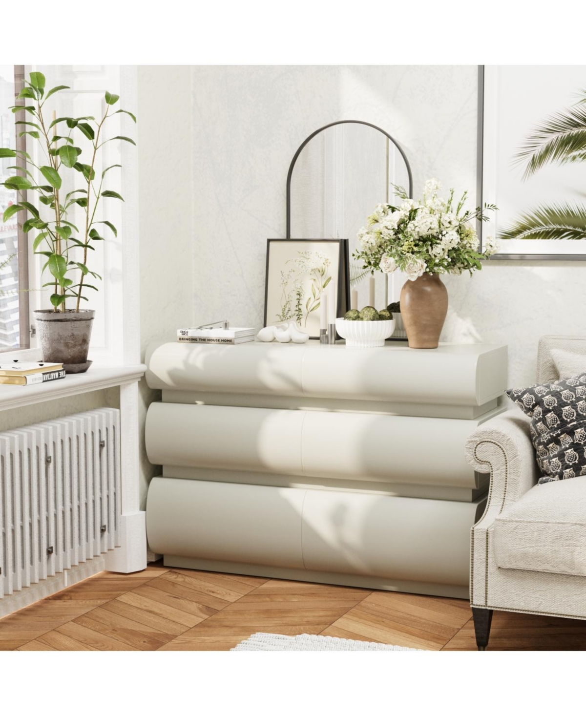 Streamdale Furniture 6 Drawer White Dresser, Modern Wide Storage Chest