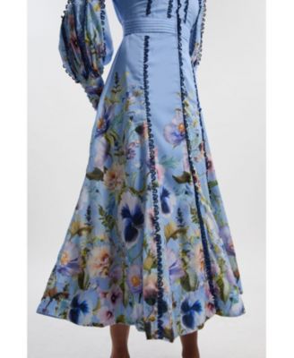 Women's Trailing Floral Woven Plunge Maxi Dress